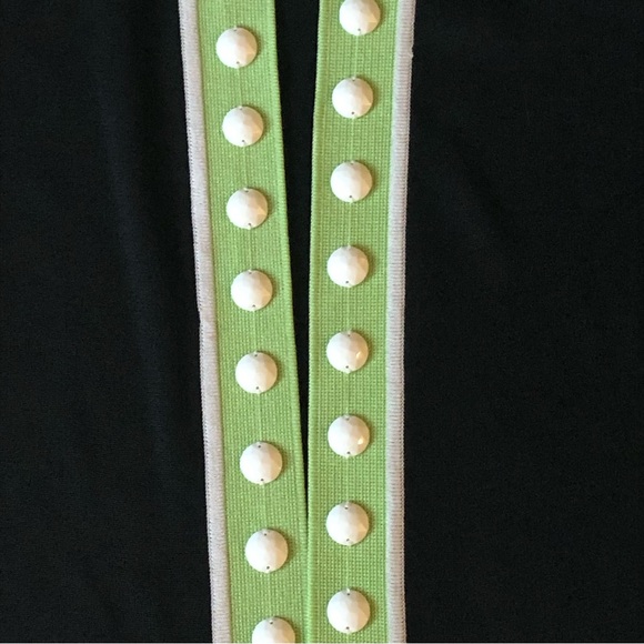 Ming Wang Black Knit Cardigan with Lime Green Trim and White Bead Accents - Picture 8 of 16